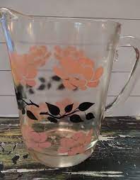 Pink And Black Fl Glass Pitcher