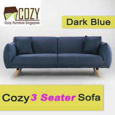 qoo10 cozy 3 seater sofa dark blue