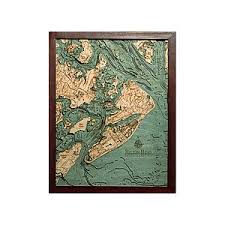 Hilton Head Wood Map 3d Carved Nautical Chart Relief Art