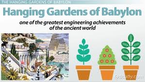 The hanging gardens of babylon were described to have contained varieties of trees, shrubs, flowers, and vines and also took the shape of a mountain basically constructed with mud bricks and stones. Hanging Gardens Of Babylon History Facts Location Video Lesson Transcript Study Com