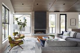 Linear Fireplace With A Steel Surround