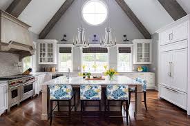Kitchen With Vaulted Gray Ceiling And