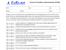 exercise readiness questionnaire erq