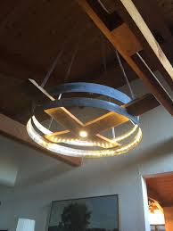 Kent Tool S Chandelier Made From Staves And Hoops From Oak Wine Barrel Wine Barrel Chandelier Wine Barrel Lighting Wine Barrel Crafts