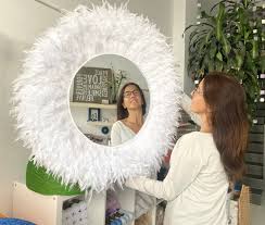 Round Mirror Wall Decor Feathers Mirror
