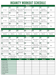 printable insanity workout schedule