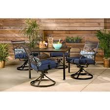 Hanover Montclair 5 Piece Patio Dining Set In Navy Blue With 4 Swivel Rockers And A 40 Inch Square Table