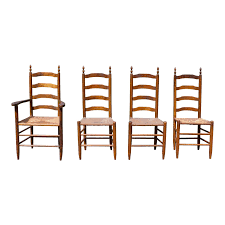 Child ladderback rush seated ash chair 19th. Antique Set Of 4 Wood Ladder Back Rush Seat New England Dining Chairs Deco2modern Mid Century Modern Furniture