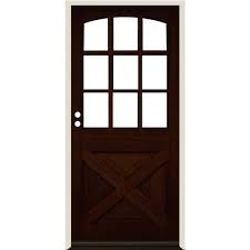 Krosswood Doors 36 In X 80 In Farmhouse X Panel Rh 1 2 Lite Clear Glass Red Mahogany Stain Douglas Fir Prehung Front Door