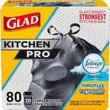 Glad barbage bags with extra thick durable plastic securely closes every time and prevents. Glad 20 Gal Forceflex Kitchen Pro Drawstring Fresh Clean Odor Shield Trash Bags 80 Count 1258778918 The Home Depot
