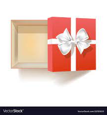 open empty gift box with bow view from