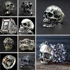 gold silver skeleton skull ring band