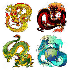 Los que nacen en el año del dragón son especiales y poderosos en la cultura china. Conjunto De Cuatro Dragones De Asia Oriental De Diferentes Flores Y Elementos En El Horoscopo Chino Astuto Monstruo De La Tierra Amarilla Fuus Pangolines Rojo Fuego El Mal Dragon De Madera Verde