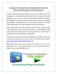 Free internet download manager free trial 30 days software download use idm after 30 days trial expiry internet download. Frequent Ask Question Faq About Internet Download Manager Serial Number By Idm Key Issuu