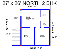 25 x 27 north face 2 bhk house plan map