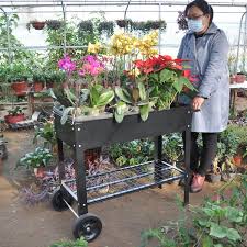 Mobile Metal Raised Garden Bed Cart With Legs Elevated Tall Planter Box With Wheels