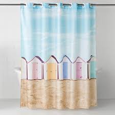 photo shower curtain beach huts