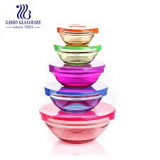 Colored 5pcs Glass Salad Bowl Set With