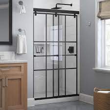Black Matte Gridded Glass Shower Doors