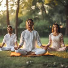 young indian women and man doing yoga