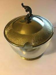 Vintage Glass Bowl With Metal Lid Sugar