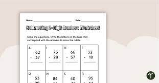 Subtracting 2 Digit Numbers Worksheet
