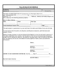 Florida Motor Vehicle Bill Of Sale Form Templates Fillable