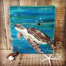 Wood Turtle Painting Sea Turtle Art