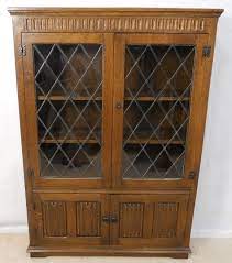 Oak Leaded Door Bookcase Cabinet