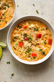 I confess that i subbed salmon for the chicken and rice noodles for the fettuccine, but it is the coconut milk and spices that make this soup shine. Thai Turkey Soup Salt Lavender
