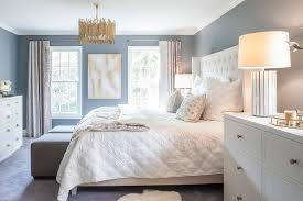 A tall dresser or tall chest is a design you're bound to love, no matter the type of decorator you are. White And Blue Bedroom With White Tall Dresser As Nightstand Transitional Bedroom