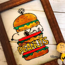 ガラスペイント ハンバーガースヌーピー 趣味の時間 ハンドメイド 手描き ズレた スヌーピー ハンバーガー インテリア雑貨 ガラス絵の具 おうちカフェ snoopy peanuts instagood スヌーピー ガラス絵の具 ガラスペイント