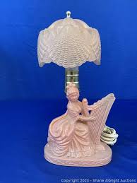 Pink Lady With Harp Glass Lamp Auction