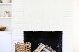 White Brick Herringbone Fireplace