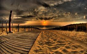 Sunsets Ocean Beach Sand Wooden Walkway
