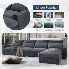 Harper Bright Designs 130 In Square Arm 2 Piece Linen L Shaped Sectional Sofa In Dark Gray With Removable Covers