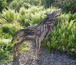 Driftwood Howling Wolf Garden Sculpture