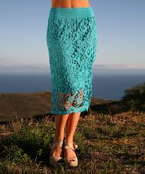 Anandas Collection Aqua Crochet Lace Overlay Pencil Skirt