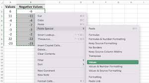 negative values in excel