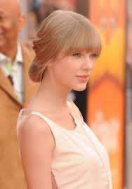 Styling bangs hair for oval faced women. Taylor Swift Romantic Loose Updo Hairstyle With Blunt Bangs Hairstyles Weekly