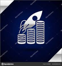 Silver Rocket Flying Up On Coins Growth Chart Icon Isolated