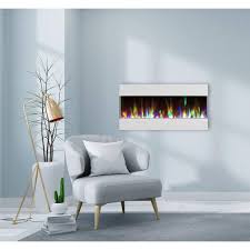 Hanover Fireside 42 In Recessed Wall Mounted Electric Fireplace With Crystals And Led Color Changing Display White