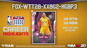 The first nba 2k20 locker codes are revealed, allowing players of the new basketball sim to redeem them to get a range of free rewards. Nba 2k21 Myteam On Twitter Rick Fox Career Highlights Locker Code Fox Dropped 31 Points And 10 Rebounds Against The Raptors On March 31 1998 In A W Use This Code