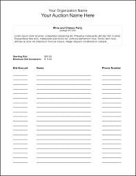 Silent Auction Bid Sheet Printable Easy Template Free Sheets