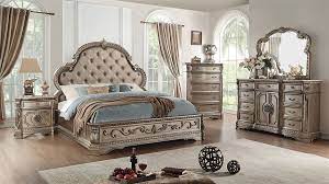 King bed 94l x 84d x 67h Northville 6 Piece Traditional Bedroom Set In Antique Champagne Finish By Acme 26930 Mt