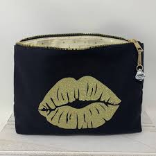 glitter lips print makeup bag by