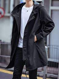 Long Trench Coat Men Fashion Hooded