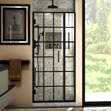 black matte gridded glass shower doors