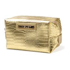 cosmetic bag crocodile leather pattern gold