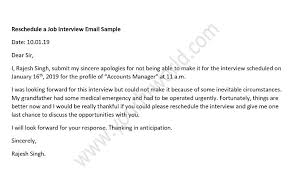 reschedule job interview email sle